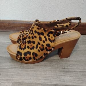 Nature Breeze Leopard Print Platform Sandals Heels
